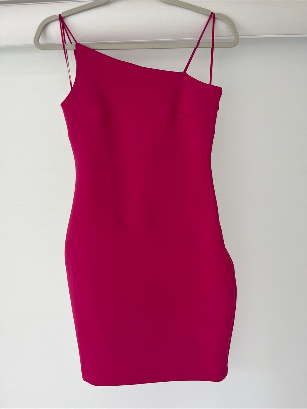 GUESS Fuchsia One-Shoulder Mini Dress with Double Spaghetti Straps